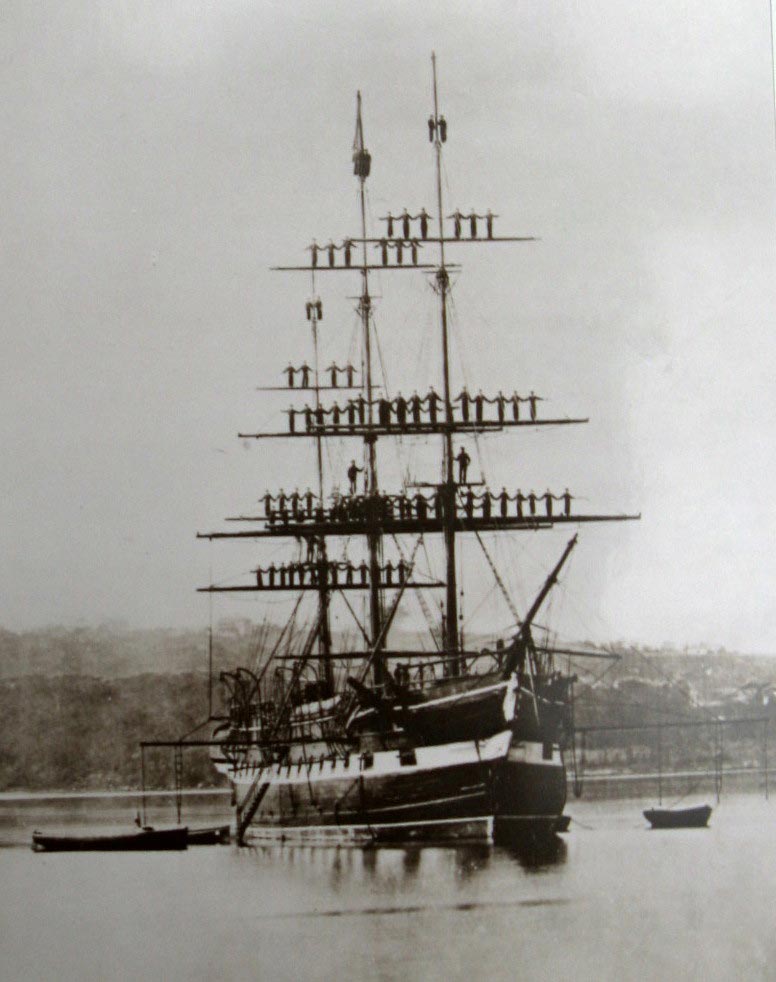 Nautical School Ship Vernon in Sydney Harbour. Image: ML SPF Ships/Vernon, 1876. Reproduction: Peter de Waal