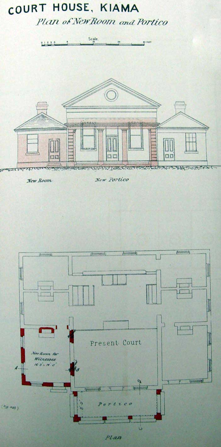Kiama courthouse, plan of new room and portico. ML: Q352.77099/4 Court-house, Kiama: correspondence respect- ing, 13 Oct 1890-18 Jul 1892, pp. 85-90. Reproduction: Peter de Waal Kiama courthouse, plan of new room and portico. ML: Q352.77099/4 Court-house, Kiama: correspondence respect- ing, 13 Oct 1890-18 Jul 1892, pp. 85-90. Reproduction: Peter de Waal