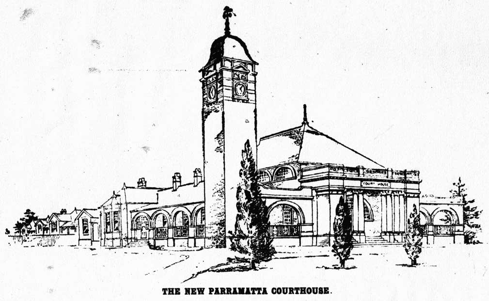 Colonial Architect’s sketch of Parramatta courthouse. Reproduction: Peter de Waal Colonial Architect’s sketch of Parramatta courthouse. Reproduction: Peter de Waal