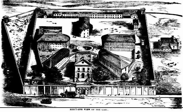 Darlinghurst Gaol Bird View - Illustrated Bird’s eye view of Darlinghurst gaol. Source: Illustrated Sydney News, Fri 16 Nov 1866, p. 76. Reproduction: Peter de Waal.