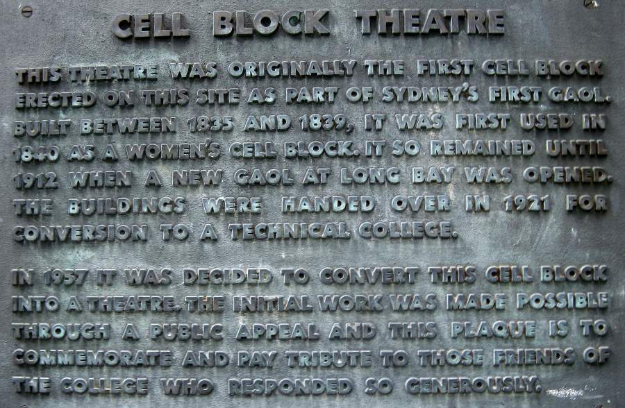 Early Women's Darlinghurst Gaol Cell Block Plaque. Early Women's Darlinghurst Gaol Cell Block Plaque.