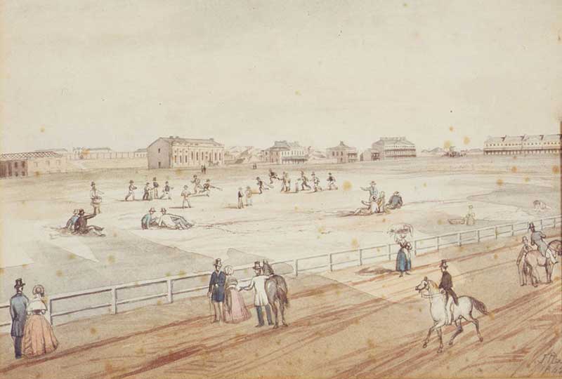Hyde Park, Museum, Darlinghurst Gaol, Sydney Grammar School, Burdekin’s and Lyons’ Terraces, John Rae, painting, 1842. Image: Dixson Galleries, State Library of NSW. Reproduction: Peter de Waal Hyde Park, Museum, Darlinghurst Gaol, Sydney Grammar School, Burdekin’s and Lyons’ Terraces, John Rae, painting, 1842. Image: Dixson Galleries, State Library of NSW. Reproduction: Peter de Waal