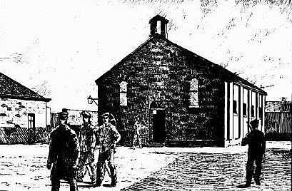 Cockatoo Island prison yard. Sketch: <i>Illustrated Sydney News</i>, Thu 14 Nov 1889, p. 16. Reproduction: Peter de Waal