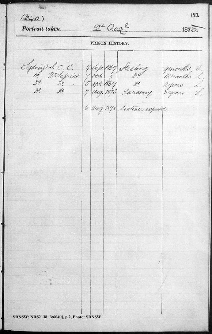 George W Harrington, Gaol photo sheet. No. 1340. p.2. George W Harrington, Gaol photo sheet. No. 1340. p.2.