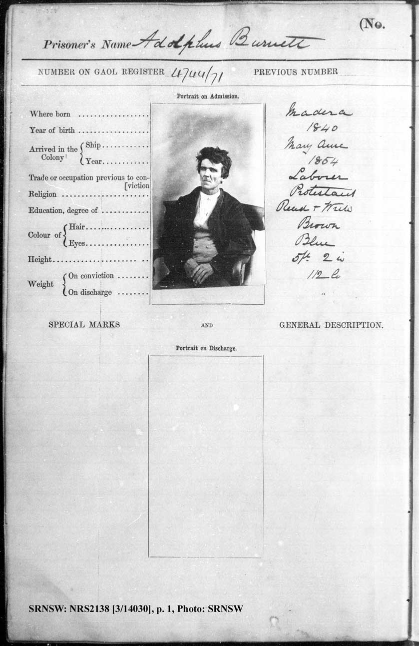 SRNSW: NRS2138, [3/14030], Darlinghurst Gaol photographic description book, 1866-1873, No. 305, p. 18, R5097. p.1