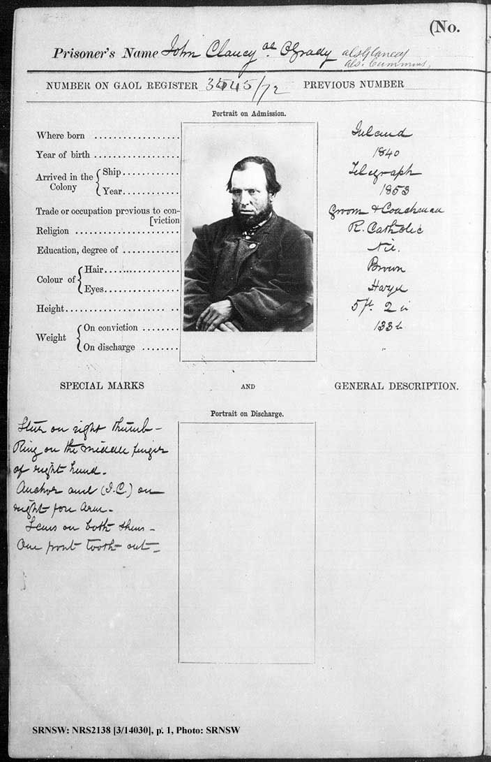 SRNSW: NRS2138, [3/14030] , Darlinghurst Gaol photographic description book, 1866-1873, No. 521, pp. 236a-236b, R5097. p.1