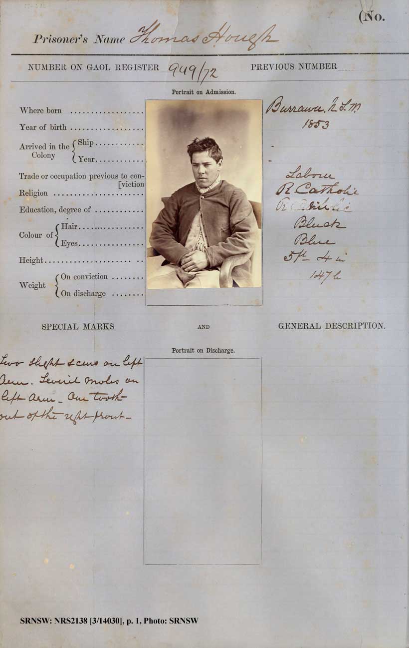 SRNSW: NRS2138, [3/14030], Darlinghurst Gaol photographic description book, 1866-1873, No. 316, p. 29, R5097. p.1.