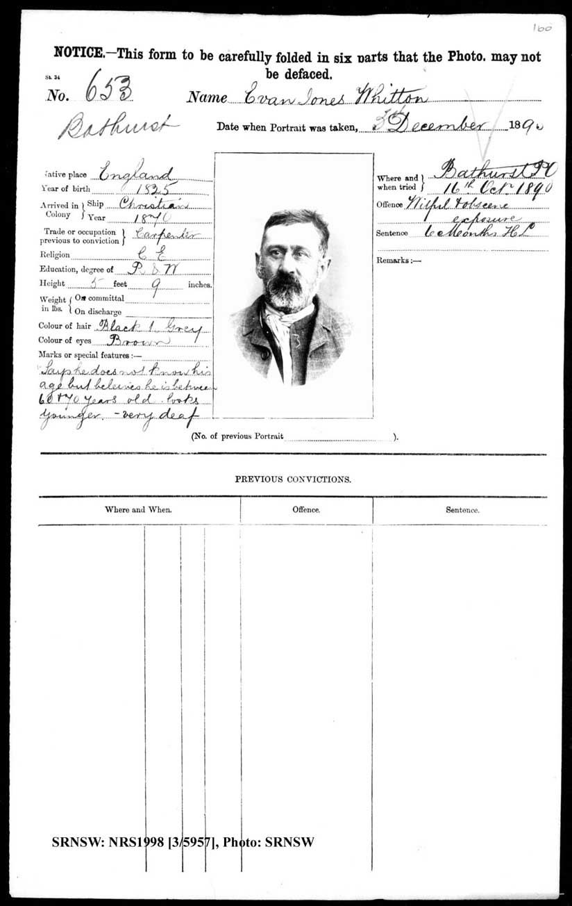 SRNSW: NRS1998, [3/5957], Bathurst Gaol photographic description book, 1874-1930, No. 653, p. 160, R5084.