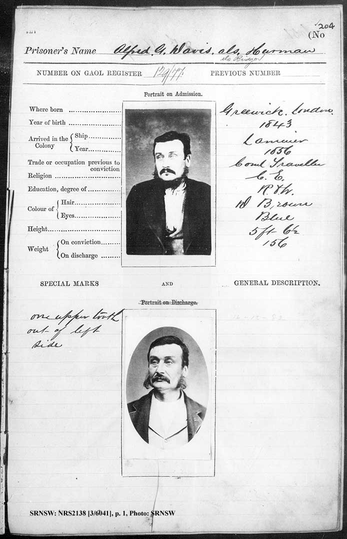 SRNSW: NRS2138, [3/6041], Darlinghurst Gaol photographic description book, 1876-1877, No. 1650, pp. 204a, 204b, R5099. p.1.