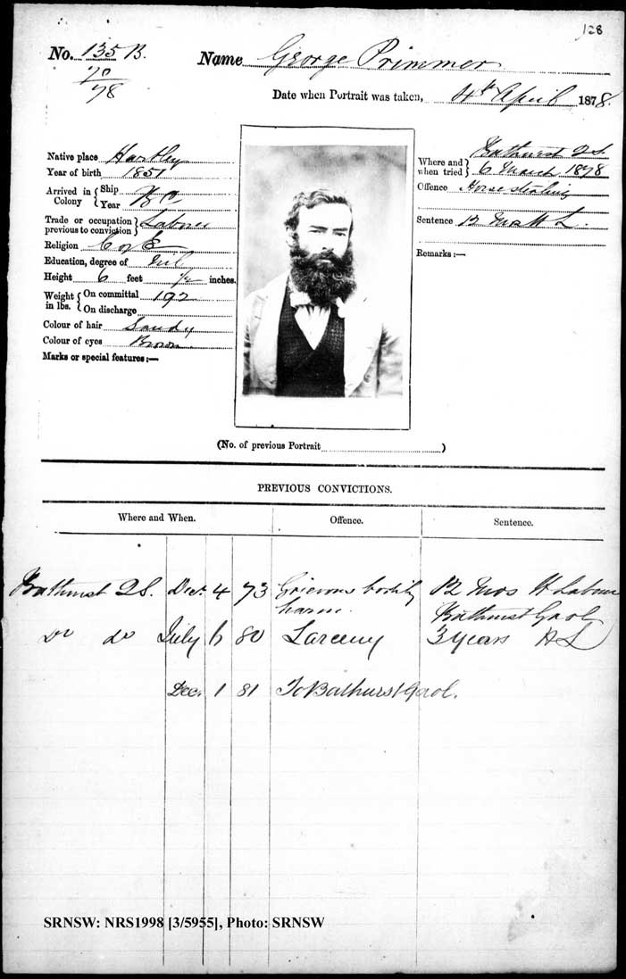 SRNSW: NRS1998, [3/5955], Bathurst Gaol photographic description book, 22 Dec 1874-27 Jul 1880, No. 135, p. 128, R5084.