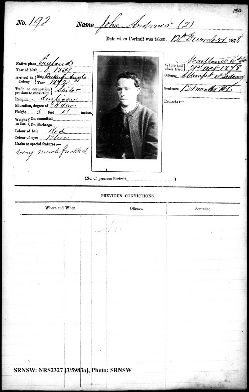 SRNSW: NRS2327, [3/5983a], Maitland Gaol photographic description book, 1875-1930, No. 192, p. 150, R5129.