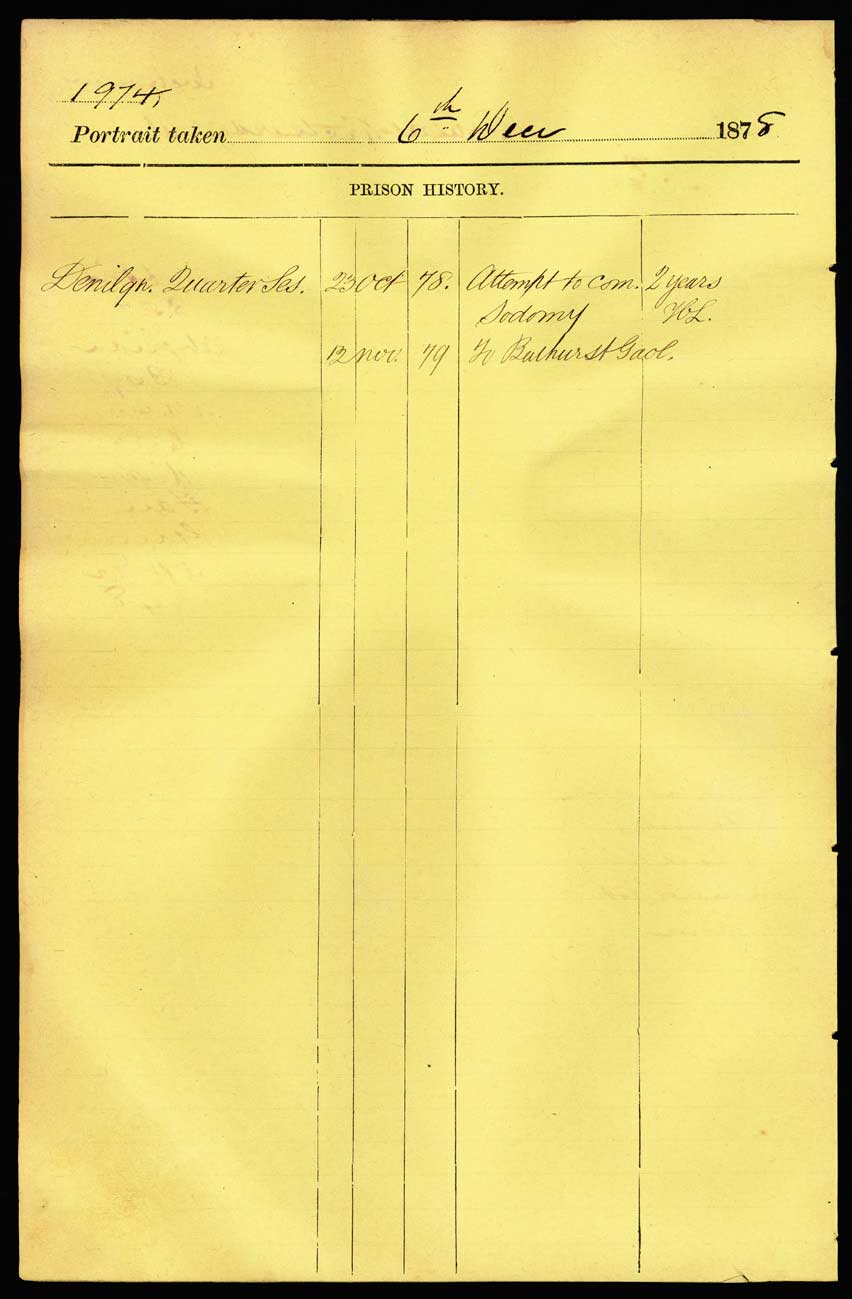 SRNSW: NRS2138, [3/6042], Darlinghurst Gaol photographic description book, 5 Jul 1877-9 May 1879, No. 1974, p. 231, R5099. p.2.