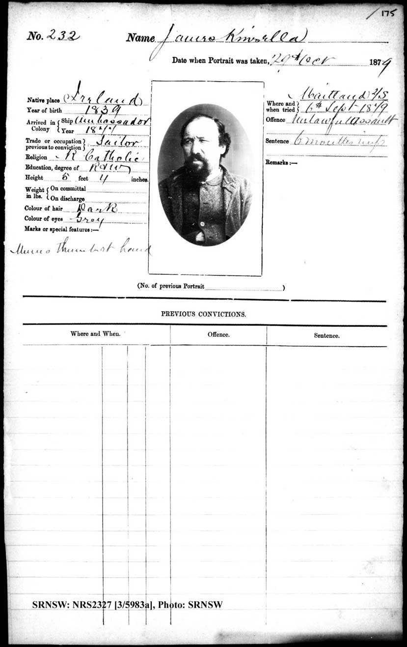 SRNSW: NRS2327, [3/5983a], Maitland Gaol photographic description book, 1875-1930, No. 232, p. 175, R5129.