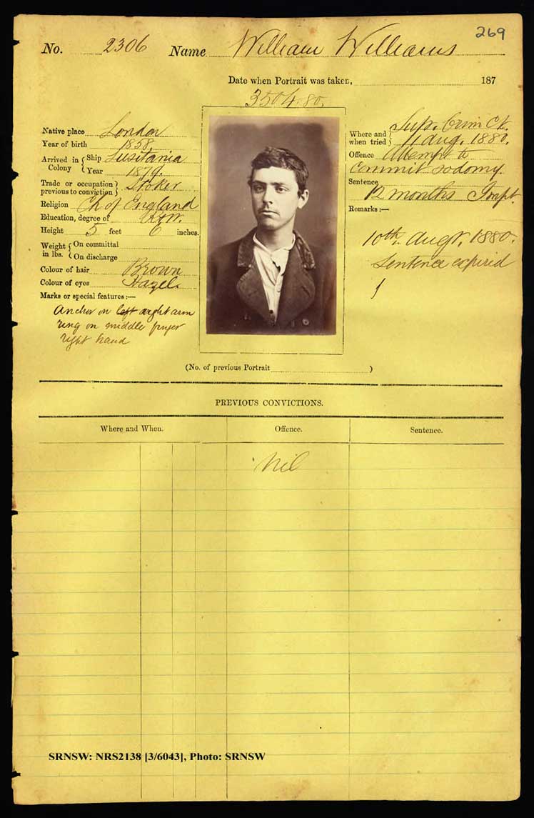 SRNSW: NRS2138, [3/6043] , Darlinghurst Gaol photographic description book, 1 Apr 1879-16Apr 1881, No. 2306, p. 269, R5100.