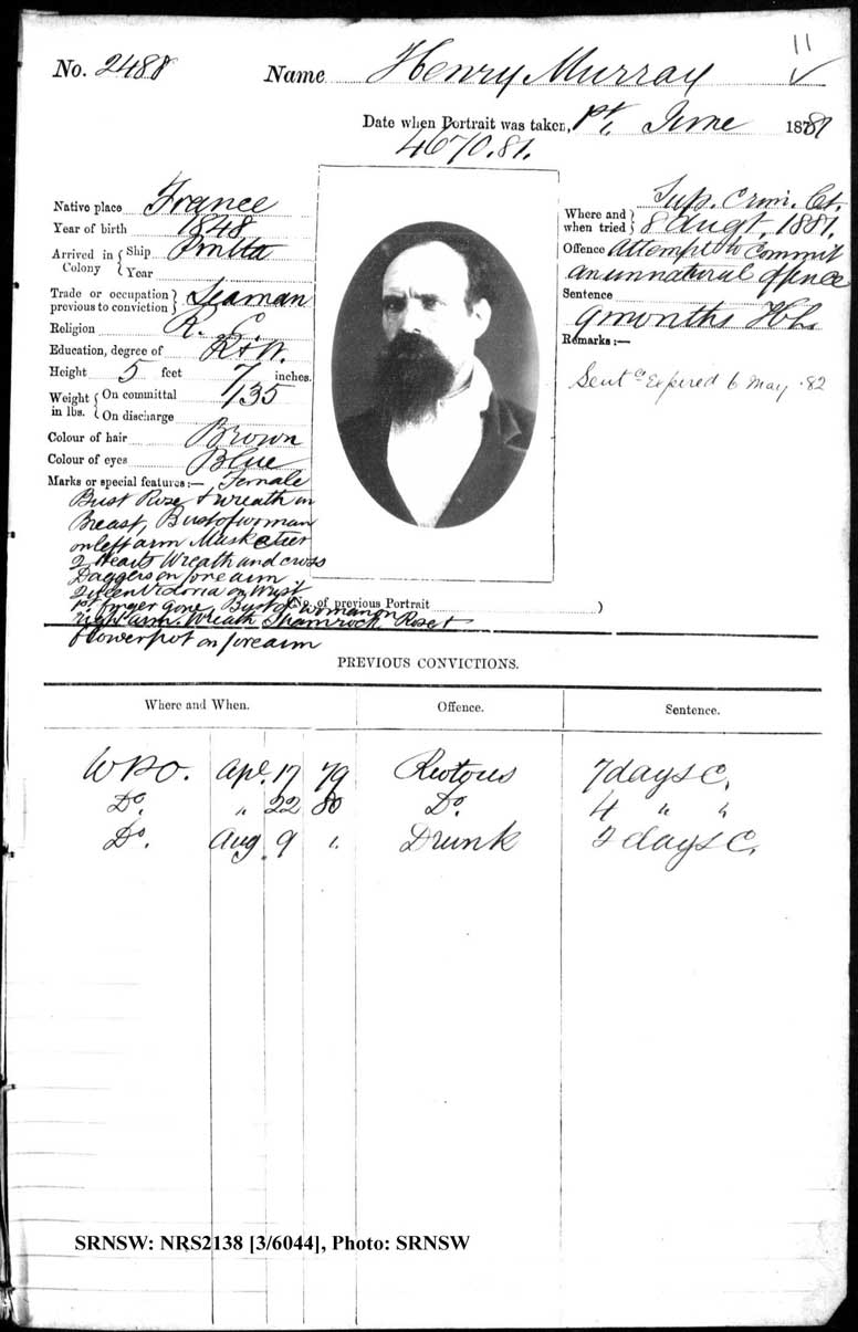 SRNSW: NRS2138, [3/6044] , Darlinghurst Gaol photographic description book, 1881-1883, No. 2488, p. 11, R5100.