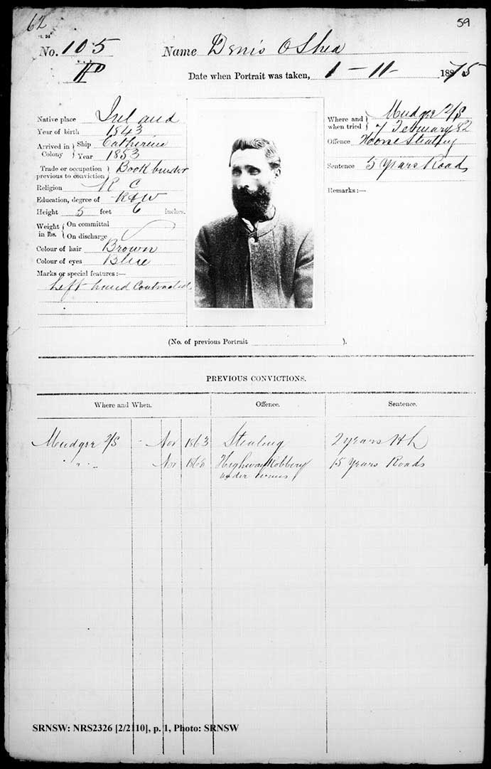 SRNSW: NRS2326, [2/2110] , Maitland Gaol photographic description book, 1873-1922, No. 105, p. 59, R5127.