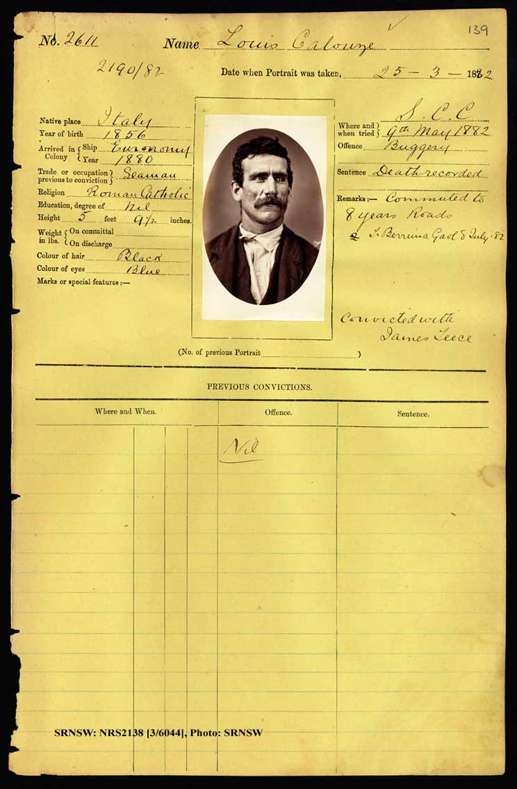 SRNSW: NRS2138, [3/6044] , Darlinghurst Gaol photographic description book, 25 Jun 1881-31 Mar 1883, No. 2611, p. 139, R5100.