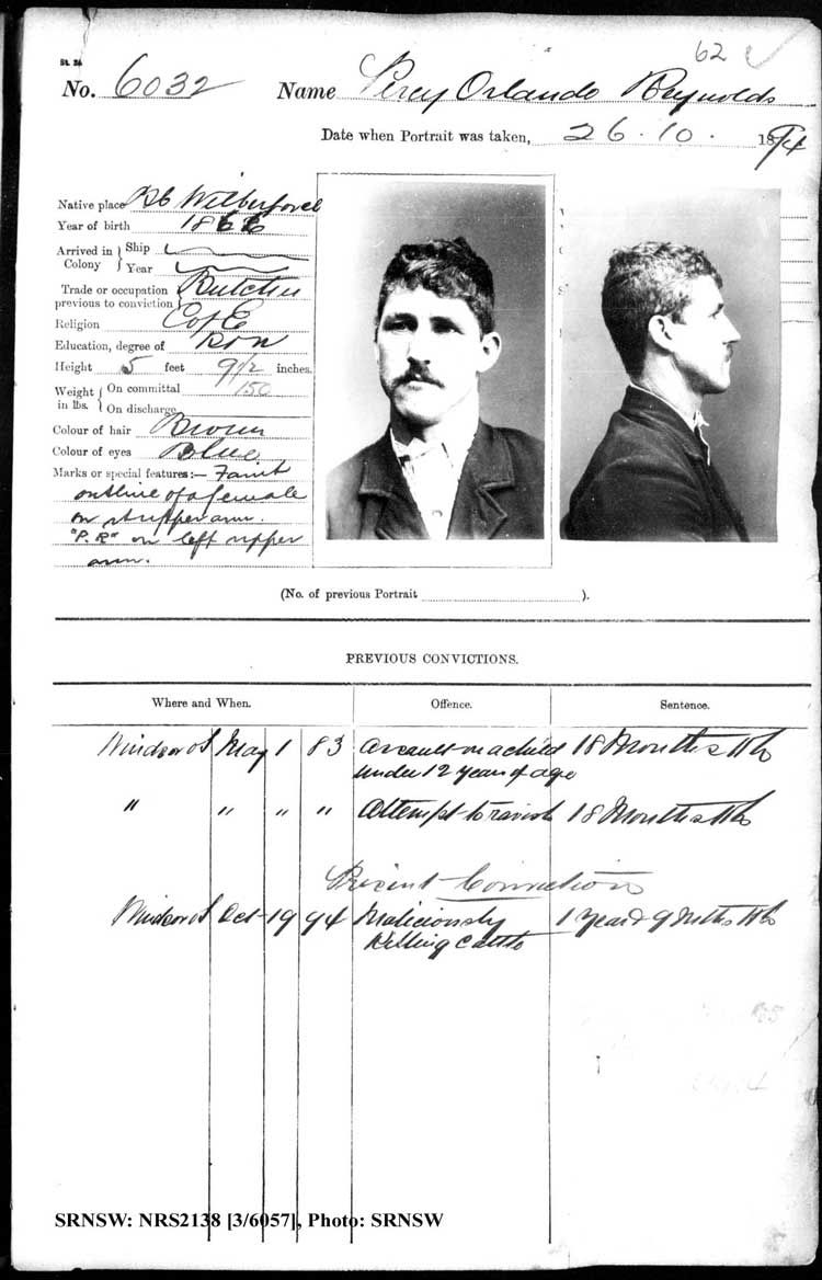 SRNSW: NRS2138, [3/6057], Darlinghurst Gaol photographic description book, 1894-1895, No. 6032, p. 62, R5105.