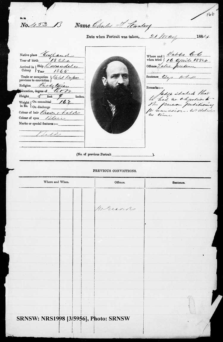 SRNSW: NRS1998, [3/5956], Bathurst Gaol photographic description book, 1874-1930, No. 453, p. 166, R5084.