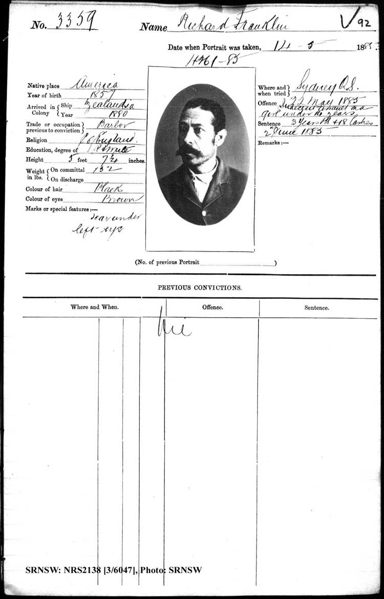 SRNSW: NRS2138, [3/6047], Darlinghurst Gaol photographic description book, 1885, No. 3359, p. 92, R5101.