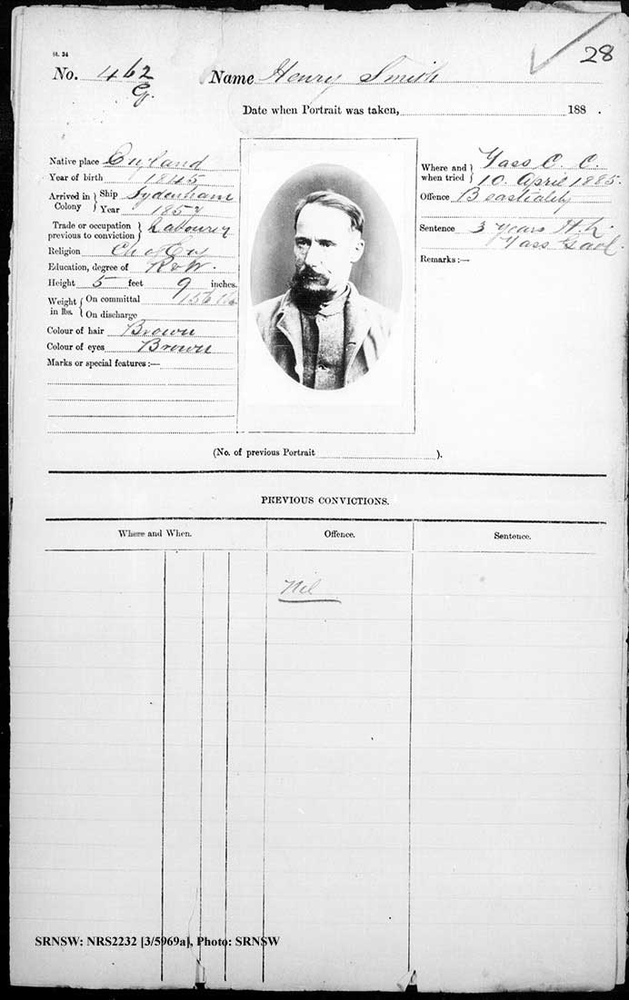 SRNSW: NRS2232, [3/5969A], Goulburn Gaol photographic description book, Dec 1884-May 1890, No. 462, p. 28, R5119.