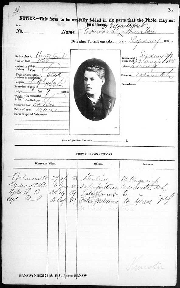 SRNSW: NRS2326, [5/1545], Maitland Gaol Photograph description sheets, 1885-1887, No. –, p. 32, R5126.
