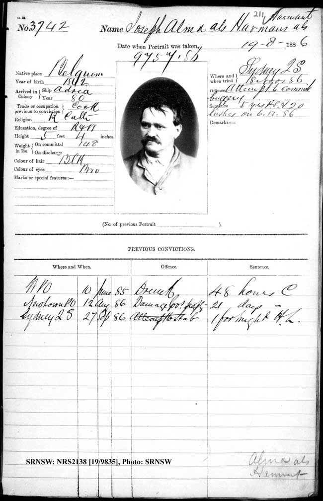SRNSW: NRS2138, [19/9835], Darlinghurst Gaol photographic description book, 1886, No. 3742, p. 211, R5102.