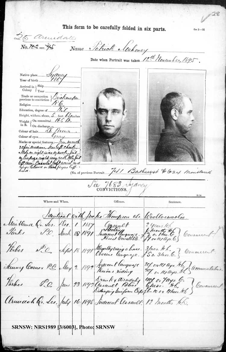 SRNSW: NRS1989, [3/6003], Armidale Gaol photographic description book, 1894-1915, No. 25, p. 28, R5083.