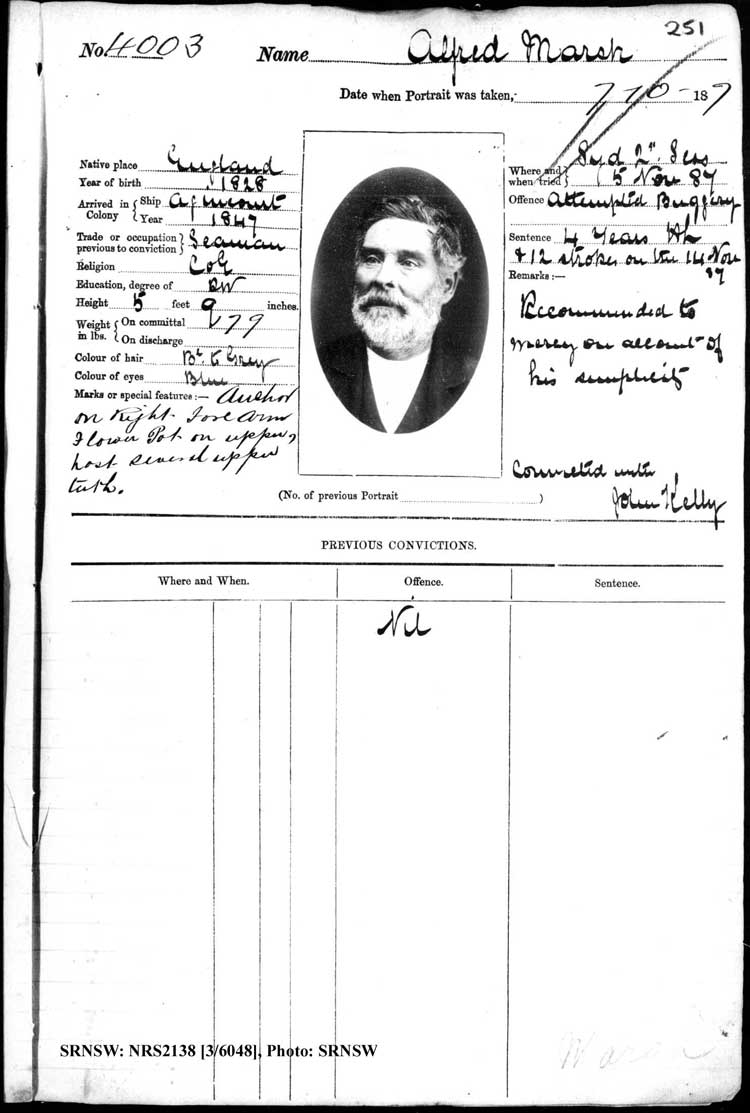 SRNSW: NRS2138, [3/6048], Darlinghurst Gaol photographic description book, 1886-1887, No. 4003, p. 251, R5102.