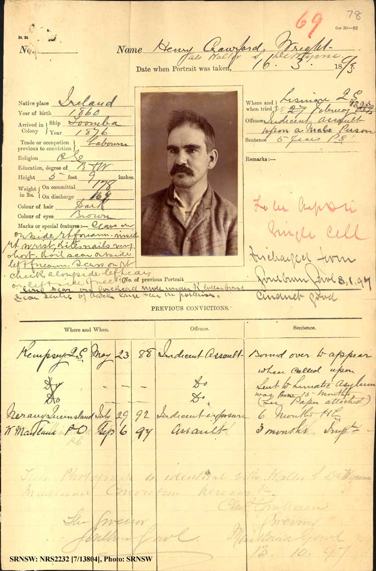 SRNSW: NRS2232, [7/13804], Goulburn Gaol photographic description book, Jul 1894- Dec 1897, No. –, p. 78, R5123.