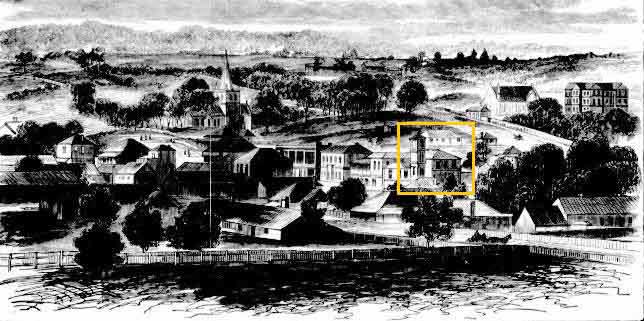 Scene of Carcoar with courthouse, outlined, built 1882. Image: Australian Town and Country Journal, Sat 29 Sep 1883, p. 600. Reproduction: Peter de Waal Scene of Carcoar with courthouse, outlined, built 1882. Image: Australian Town and Country Journal, Sat 29 Sep 1883, p. 600. Reproduction: Peter de Waal