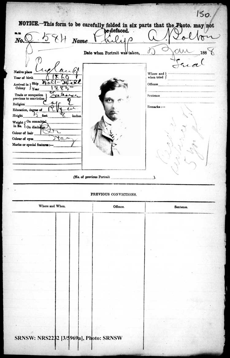 SRNSW: NRS2232, [3/5969a], Goulburn Gaol photographic description book, Dec 1884-May 1890, No. 584, p. 150, R5119.