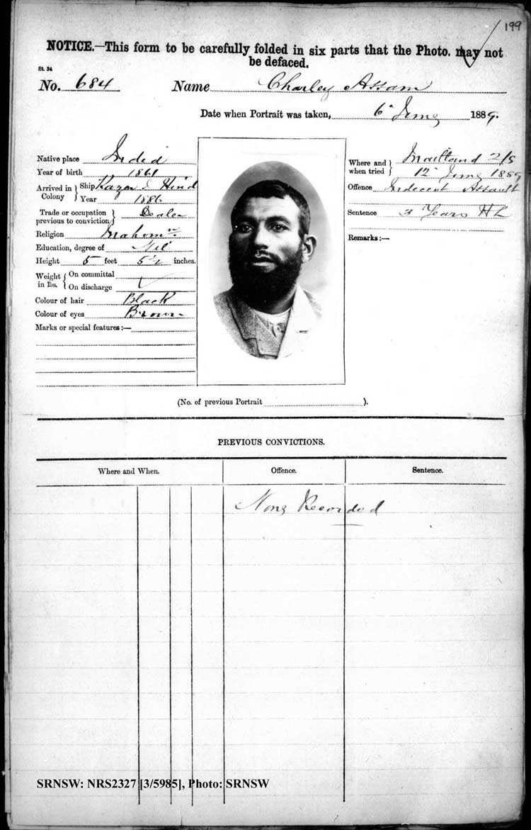 SRNSW: NRS2327, [3/5985], Maitland Gaol photographic description book, 1875-1922, No. 684, p. 199, R5129.