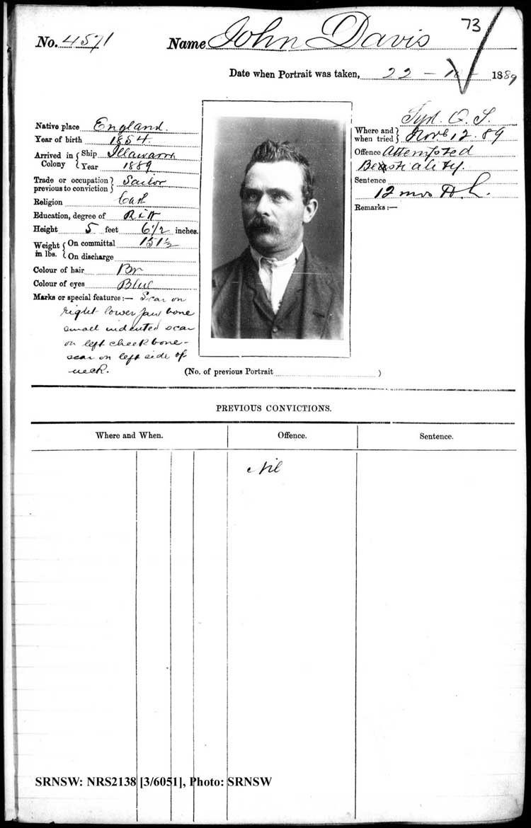SRNSW: NRS2138, [3/6051], Darlinghurst Gaol photographic description book, 1889-1890, No. 4571, p. 73, R5103.