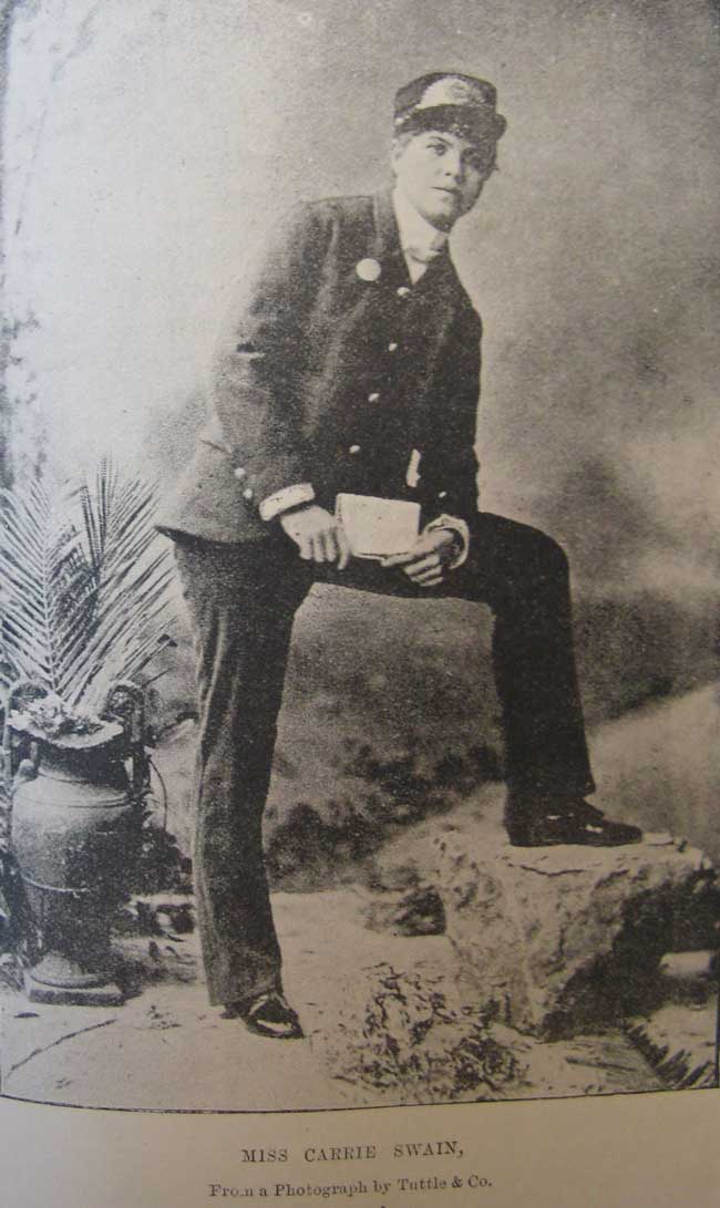 Miss Carrie Swain. Source: Pets of the Public: ..., by Edward Ellis, 1888, p. 59. Photo: Peter de Waal Miss Carrie Swain. Source: Pets of the Public: ..., by Edward Ellis, 1888, p. 59. Photo: Peter de Waal