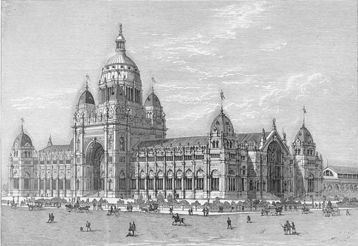 Prize design for the Melbourne International Exhibition Building, 8 Jun 1878. Image: Vic State Library collection. Reproduction: Peter de Waal Prize design for the Melbourne International Exhibition Building, 8 Jun 1878. Image: Vic State Library collection. Reproduction: Peter de Waal