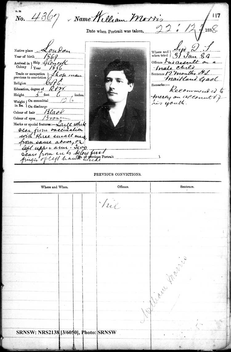 SRNSW: NRS2138, [3/6050], Darlinghurst Gaol photographic description book, 1888-1889, No. 4367, p. 117, R5103.