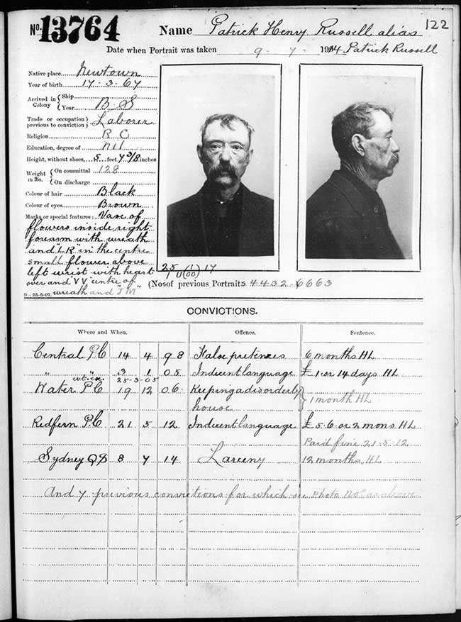 SRNSW: NRS2138, [3/6086], Darlinghurst Gaol photographic description book, 1913-1914, No. 13764, p.12 2, R5117.