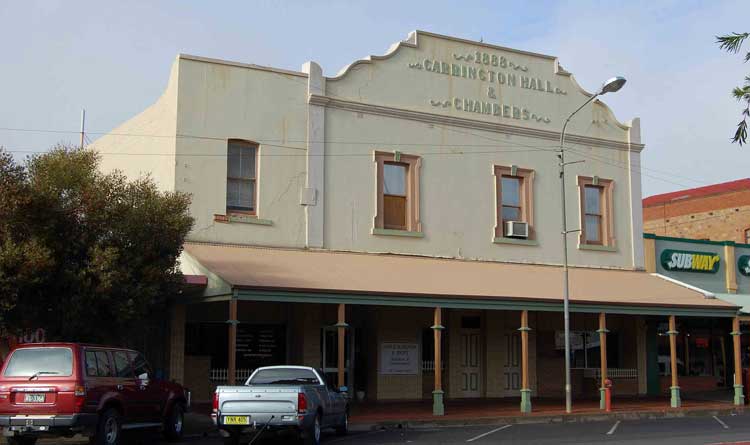 Carrington Hall, directly opposite the current courthouse, 237-47 Argent Street, Broken Hill. Photo: Courtesy—Brian Tonkin, Broken Hill City Library Carrington Hall, directly opposite the current courthouse, 237-47 Argent Street, Broken Hill. Photo: Courtesy—Brian Tonkin, Broken Hill City Library