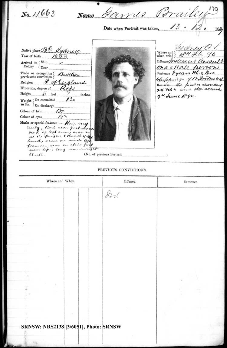 SRNSW: NRS2138, [3/6051], Darlinghurst Gaol photographic description book, 1889-1890, No. 4663, p. 170, R5103.