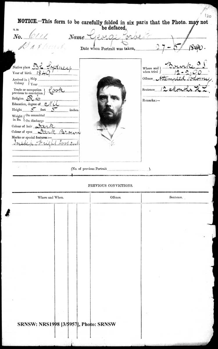 SRNSW: NRS1998, [3/5957], Bathurst Gaol photographic description book, 1874-1930, No. 614, p. 120, R5084.