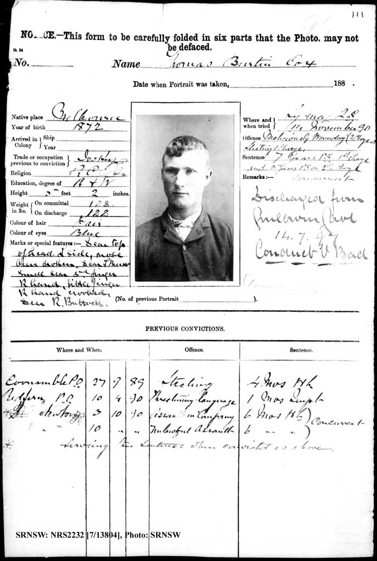 SRNSW: NRS2232, [7/13804], Goulburn Gaol photographic description book, Jul 1894-Dec 1897, No. –, p. 111, R5123.