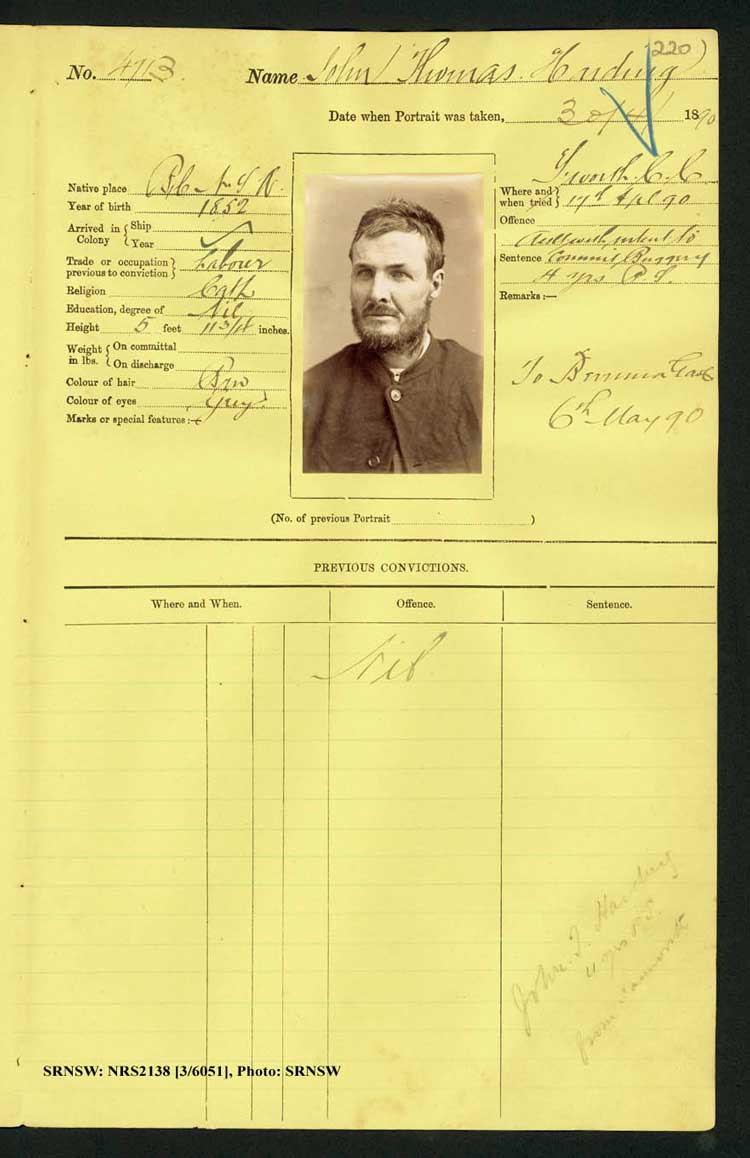 SRNSW: NRS2138, [3/6051], Darlinghurst Gaol photographic description book, 1889-1890, No. 4713, p.220, R5103.