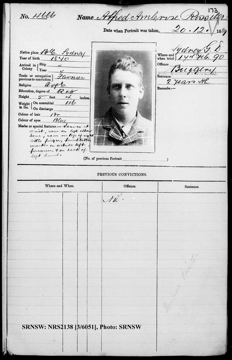 SRNSW: NRS2138, [3/6051], Darlinghurst Gaol photographic description book, 1889-1890, No. 4666, p.173, R5103