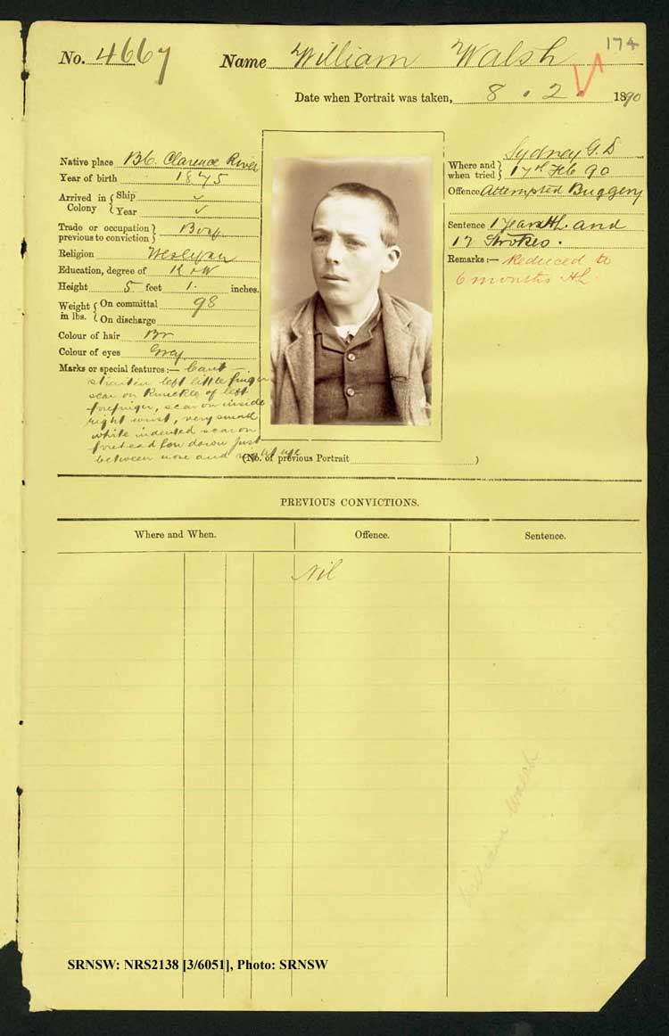 SRNSW: NRS2138, [3/6051], Darlinghurst Gaol photographic description book, 1889-1890, No. 4667, p.174, R5103.