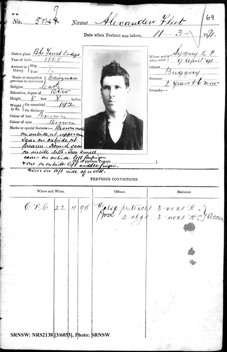 SRNSW: NRS2138, [3/6053], Darlinghurst Gaol photographic description book, 1891, No. 5049, p. 69, R5104.