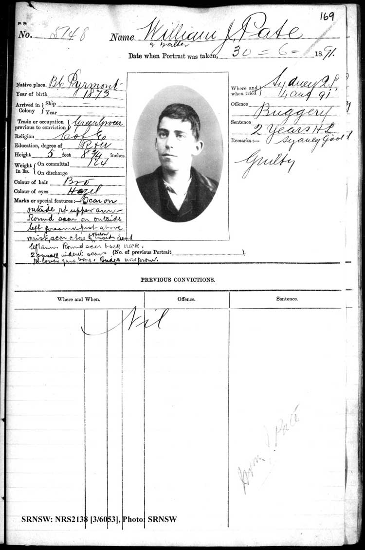 SRNSW: NRS2138, [3/6053], Darlinghurst Gaol photographic description book, 1891, No. 5148, p. 169, R5104.