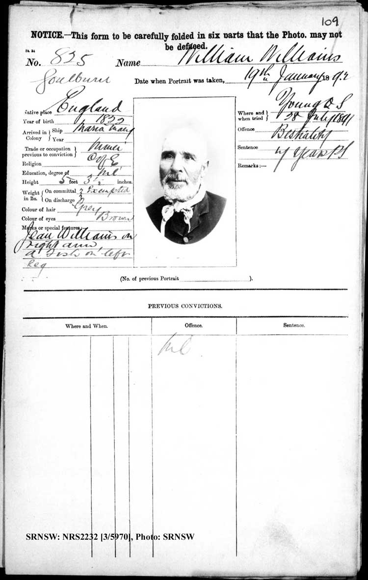 SRNSW: NRS2232, [3/5970], Goulburn Gaol photographic description book, 24 Sep 1890- 13 Apr 1893, No. 825, p. 109, R5119.