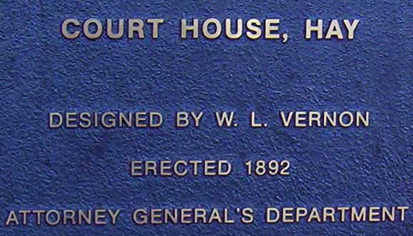 Hay courthouse designer plaque. Photo: Peter de Waal Hay courthouse designer plaque. Photo: Peter de Waal
