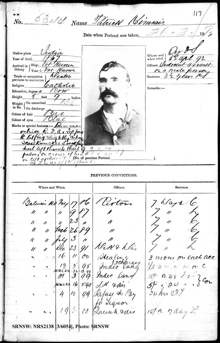 SRNSW: NRS2138, [3/6054], Darlinghurst Gaol photographic description book, 1891-1892, No. 5344, p. 117, R5104.